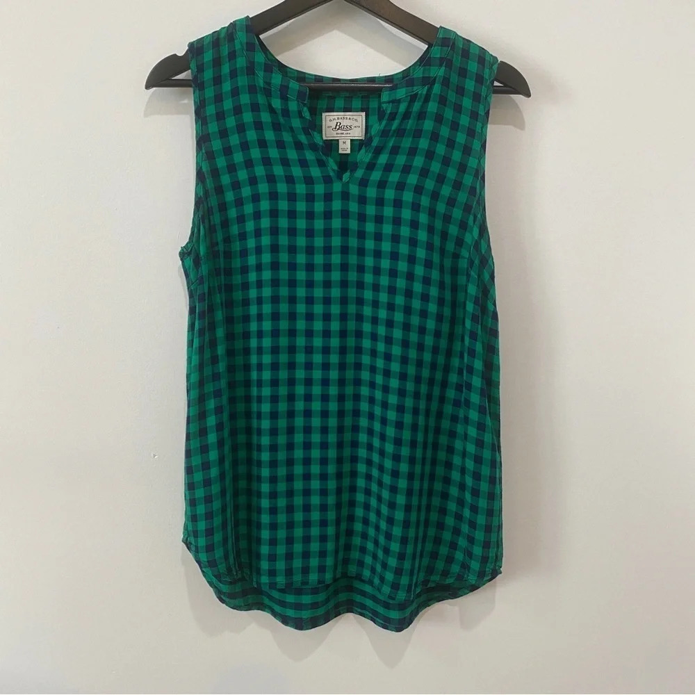 G.H. Bass & Co M Plaid Summer Tank Top Green 100% Viscose